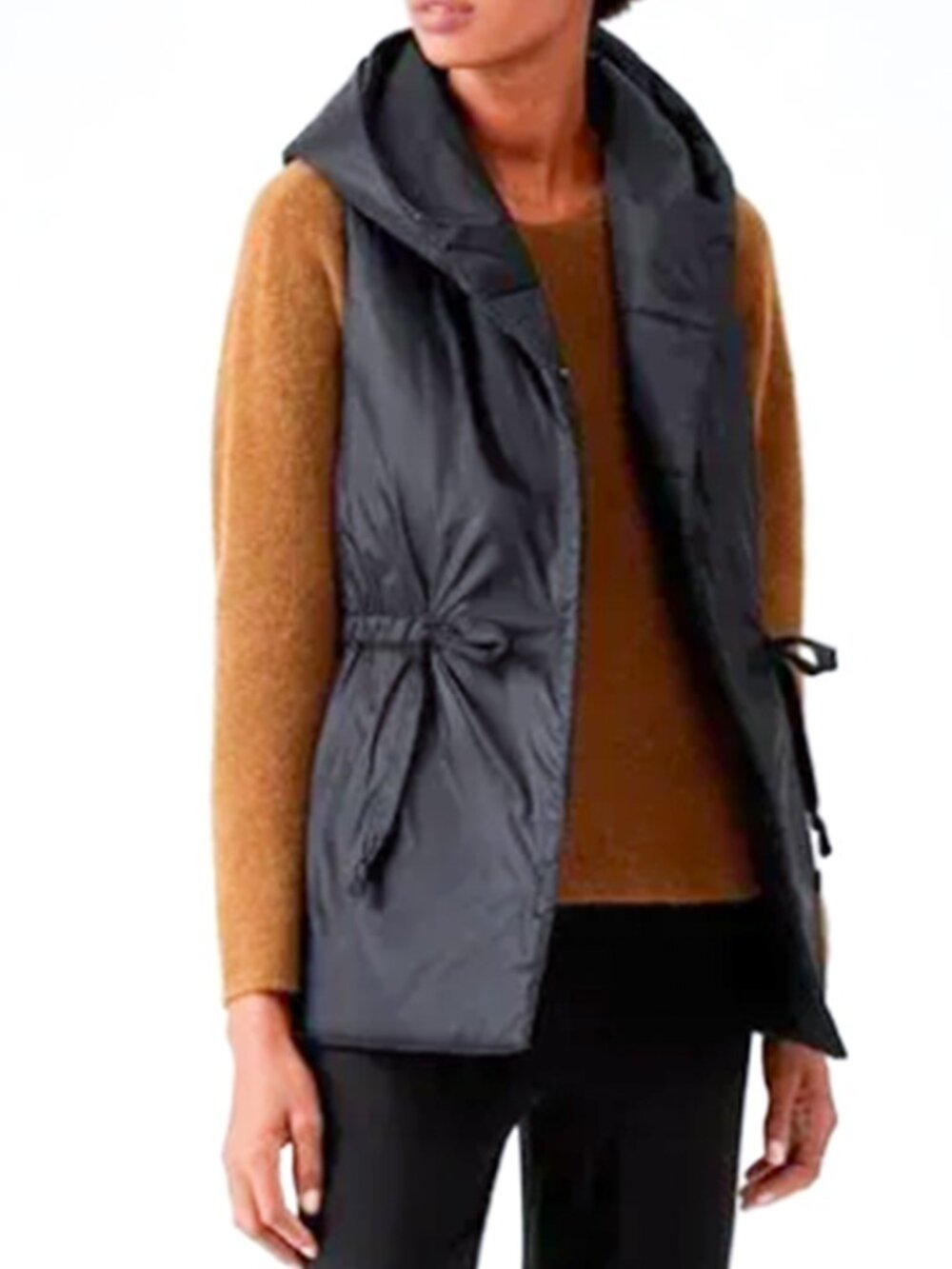 Eileen Fisher Eggshell Puffer Vest with Hood & Waist Ties